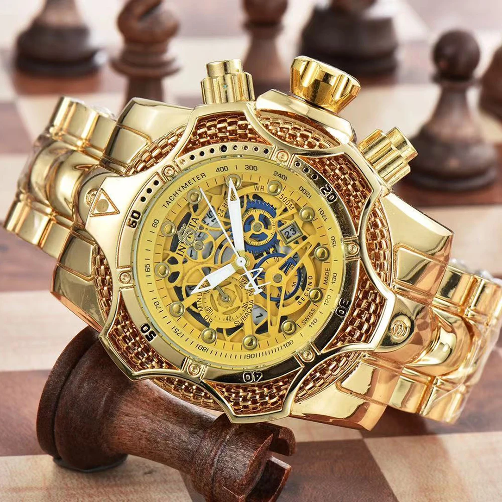 2024 New Gold Watch Men\'s Quartz Watch Plate Multi functional Alloy Strap Waterproof Quartz Watch