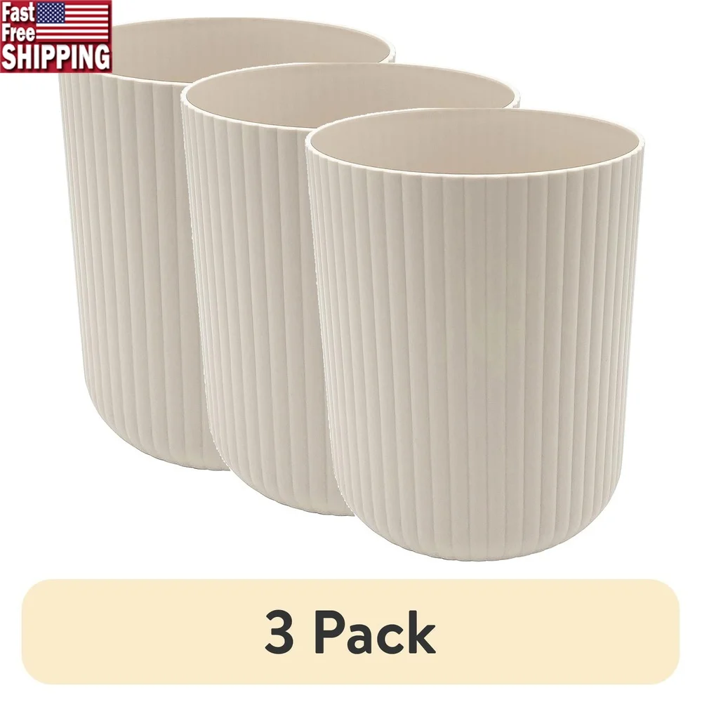 

3 упаковки, пластиковая ребристая корзина для мусора объемом 1,64 галлона, прочная мусорная корзина для ванной комнаты, офиса, спальни, легко чистится, для использования в помещении