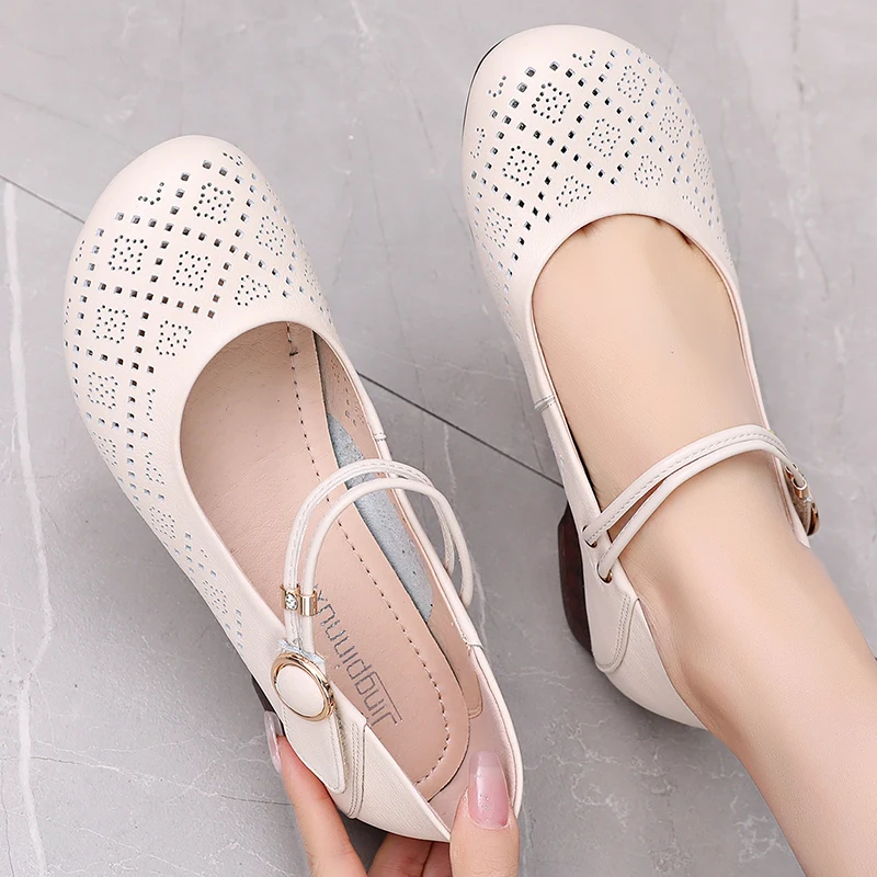 leather-hollow-out-flat-bot-mom-sandals-comfortable-soft-leather-women's-faion-single-oes-breathable-summer-new-arrival