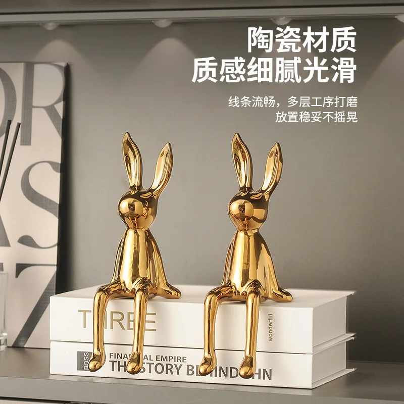 1PCS Ceramic Long-Eared Sitting Rabbit Room Ornaments Statue Luxury Home Decoration Accessories High-End Home Art Aesthetics