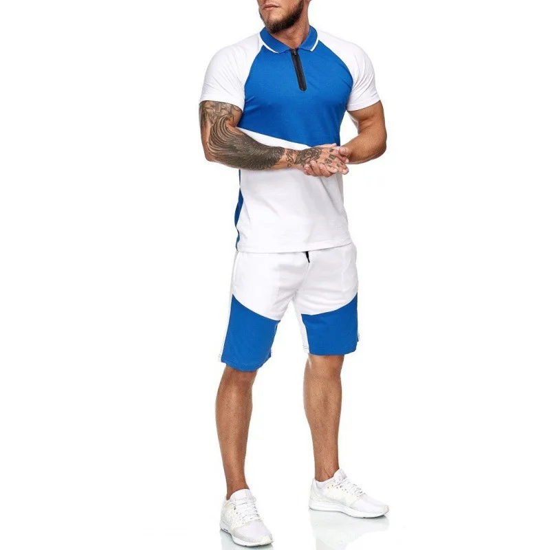 Fato de treino masculino casual algodão de manga curta camiseta shorts 2 peças terno de verão roupa masculina solta terno