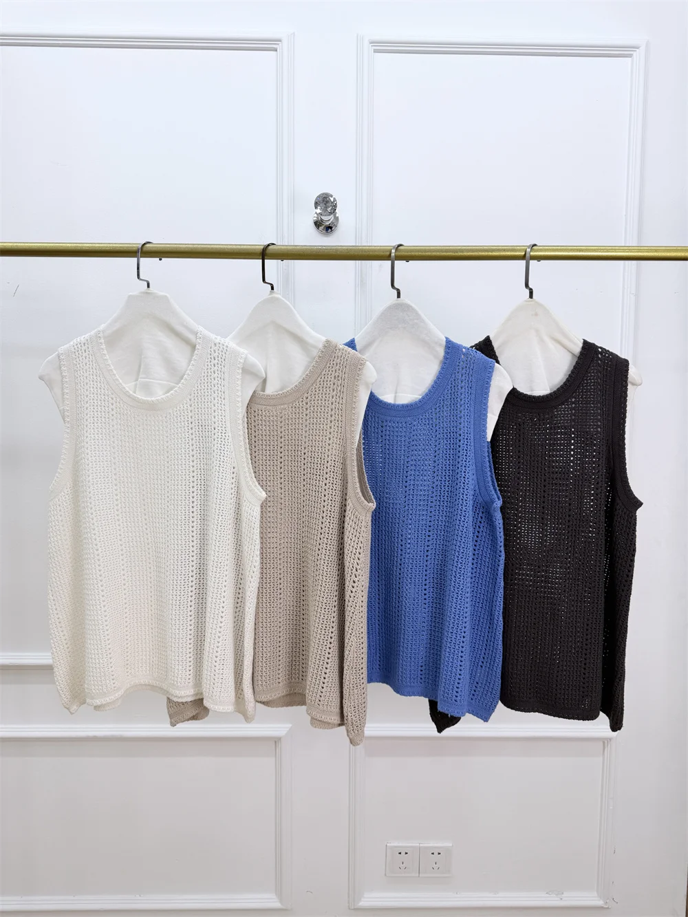 

Summer Hollow-out Round Neck Knitted Vest Stylish Versatile Sleeveless Casual Tanks Top for Women