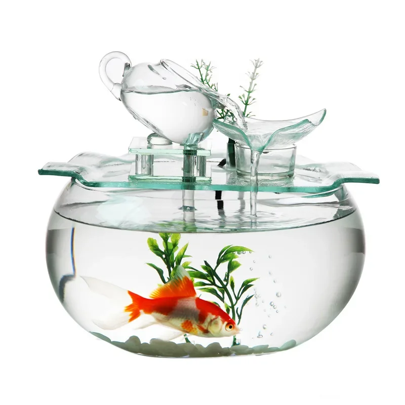 Creative glass small running water goldfish tank living room desktop landscape circulation mini decoration