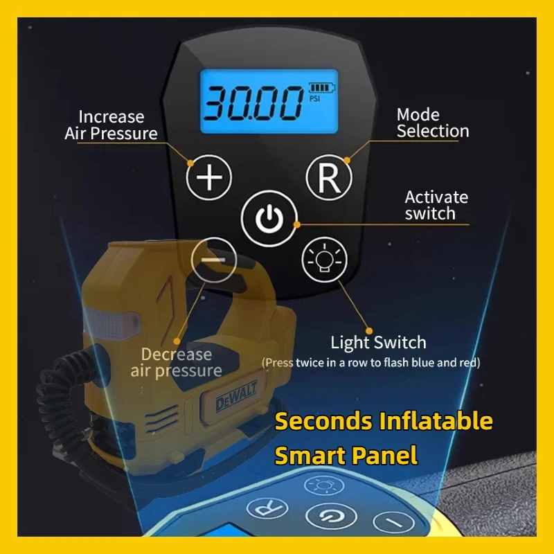 Dewalt Intelligente Elektrowerkzeuge, 20 V, bürstenlos, automatischer Akku-Inflator, elektrische Luftpumpe, Hand-Autoreifen-Luftkompressor