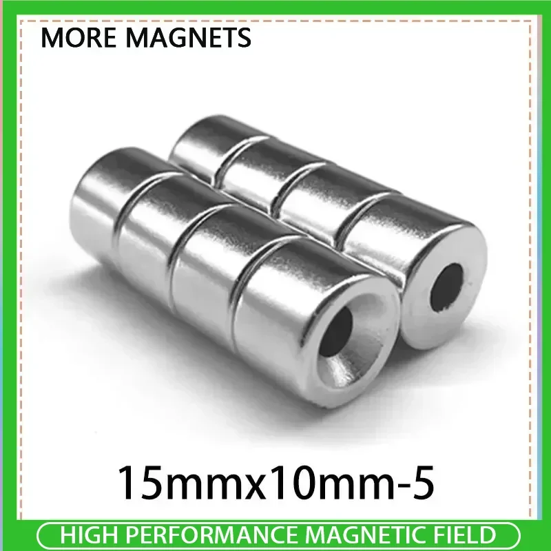 2/5/10/20/50PCS 15x10-5mm Thick Round Powerful Neodymium Magnet with 5mm Hole Strong Permanent Disc Magnets for Fridge