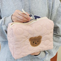 Cute Cartoon Bear Women's Cosmetic Bag Large Capacity Travel Toiletries Storage Bags Flower Quilting Portable Female Handbags