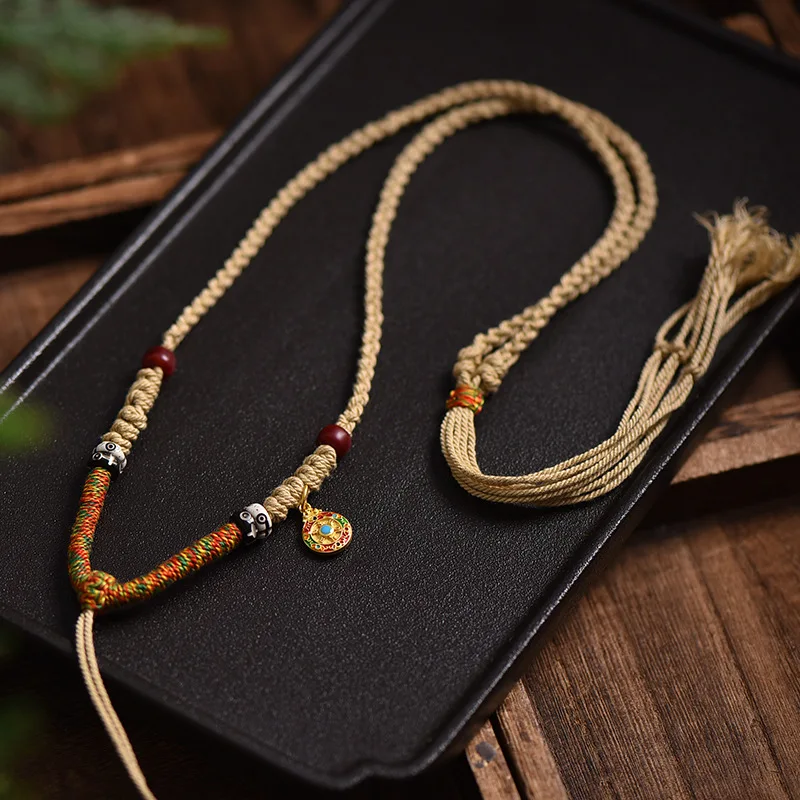 Chinese Style Tibetan Handwoven Lucky Cotton Pendant Rope For Buddha Tag Thangka Amber Jade Necklace Adjustable Blessing Fortune