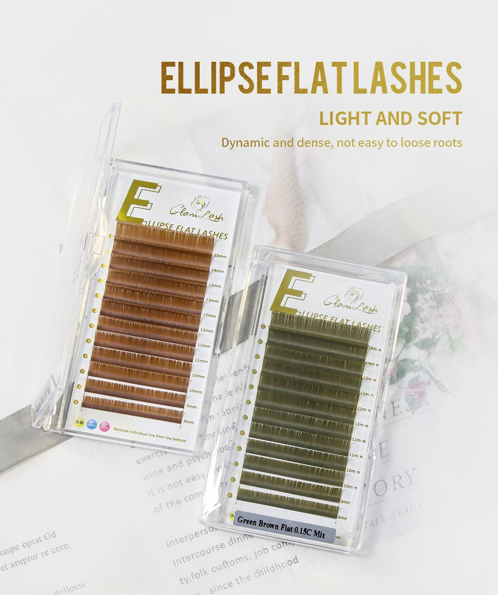 GLAMLASH Braune Ellipse, flache Wimpernverlängerung, matte künstliche Wimpern, geteilte Spitzen, ellipsenförmige Make-up-Tools – Detail 1