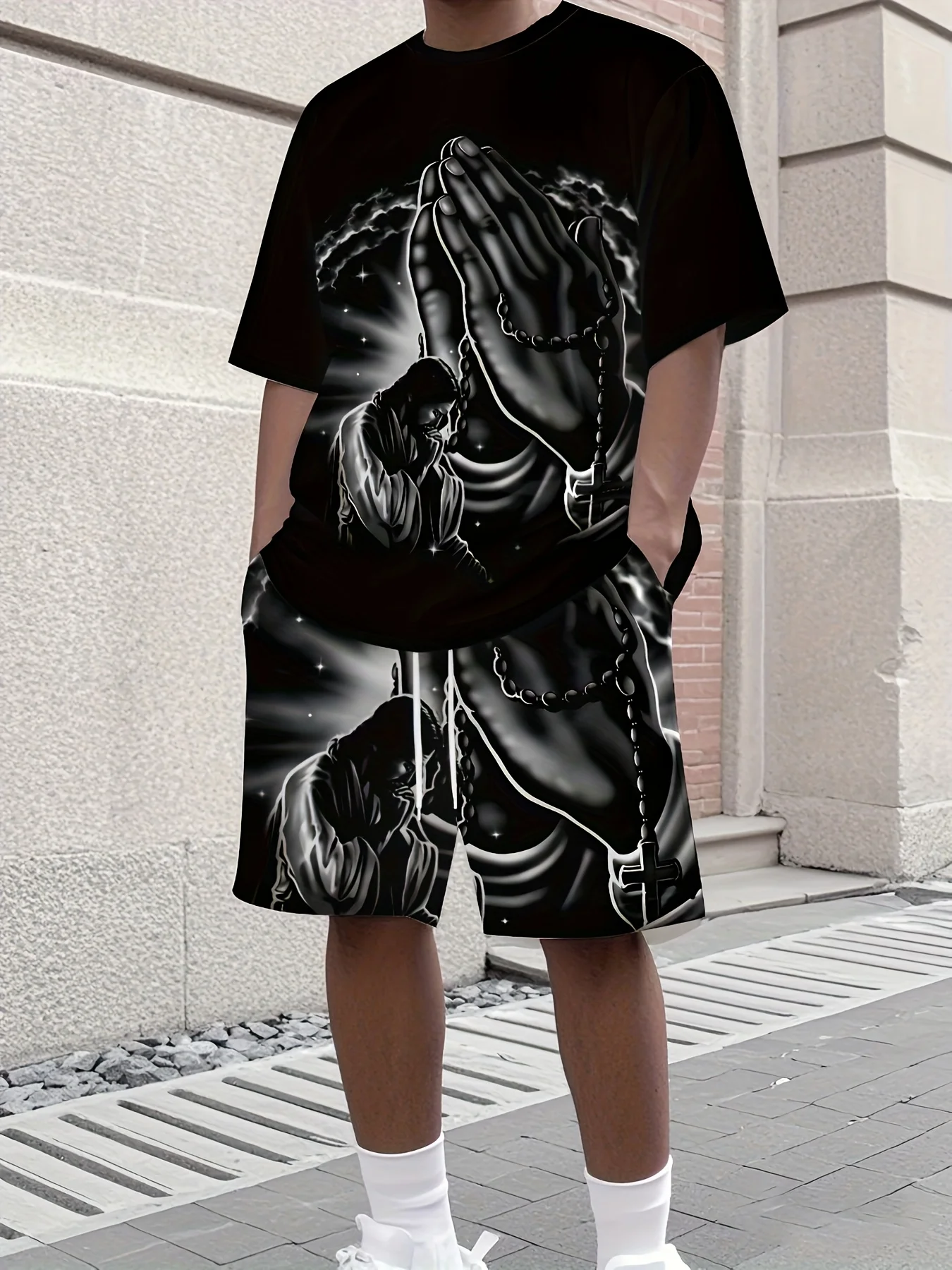 

Plus Size 3D Lion Print Men's Cool T-shirt Shorts Set For Sports fitness Summer Street Style Oversized Graphic 2Pcs Men Clothing