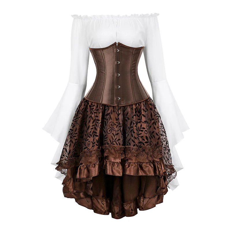 plus size steampunk corset dress Pirate Corset Dress Cosplay Costume Halloween Party Clothing Corset Blouse  Dress Plus Size Steampunk Corset Dresses for Women
