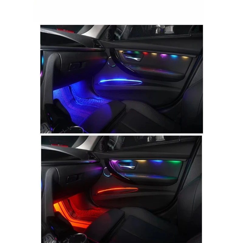 LED Car Ambient Led Interior Light by App Control Atmosphere Led Auto Luces Strip RGB Decoration Acrylic 18 in 1 Strip 64 Colors