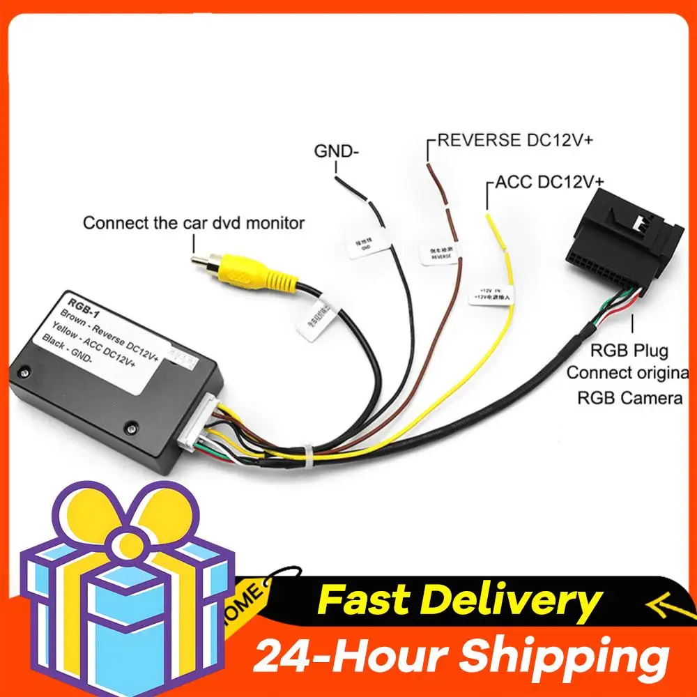 Adaptador de câmera de ré 12v, rgb para av, interface de câmera reversa para volkswagen rcd510 rns510 rns315, conversor de sinal de câmera