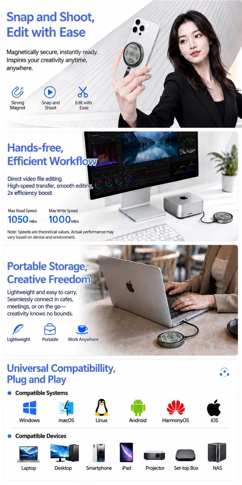 2230 2242 M.2 NVMe SSD-Gehäuse USB 3.2 Gen 2 10Gbps zu NVMe PCI-E M.2 SSD-Gehäuse Externe SSD für Laptop iPhone 16 Pro iPad – Detail 9