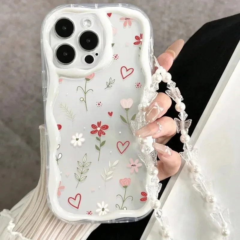 Einfache Blumen-Handyhülle für Samsung Galaxy A16 A17 A15 4G A07 S25 S26 Ultra S24 S23 Plus A06 A55 5G mit Lanyard-Hülle – Detail 1
