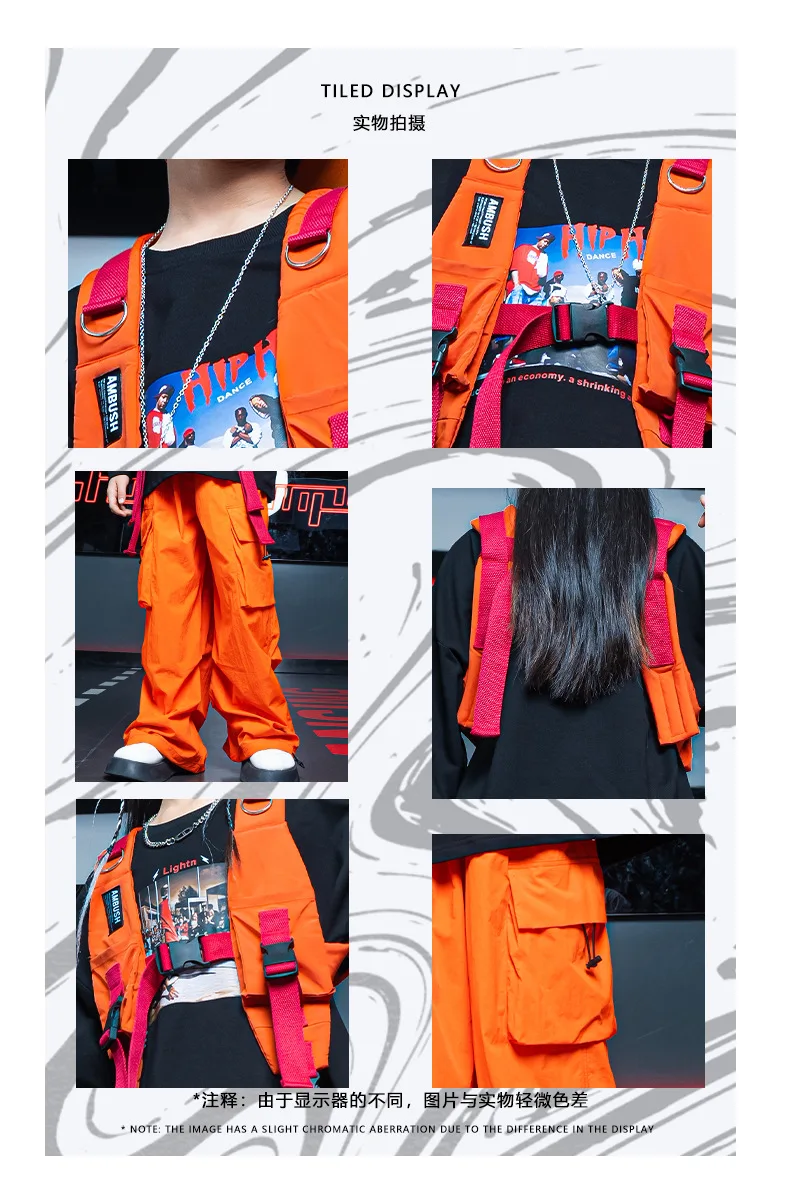 أزياء أداء رقص شارع الجاز للأطفال الهيب هوب بأكمام طويلة للأولاد مجموعة سترة السراويل البرتقالية