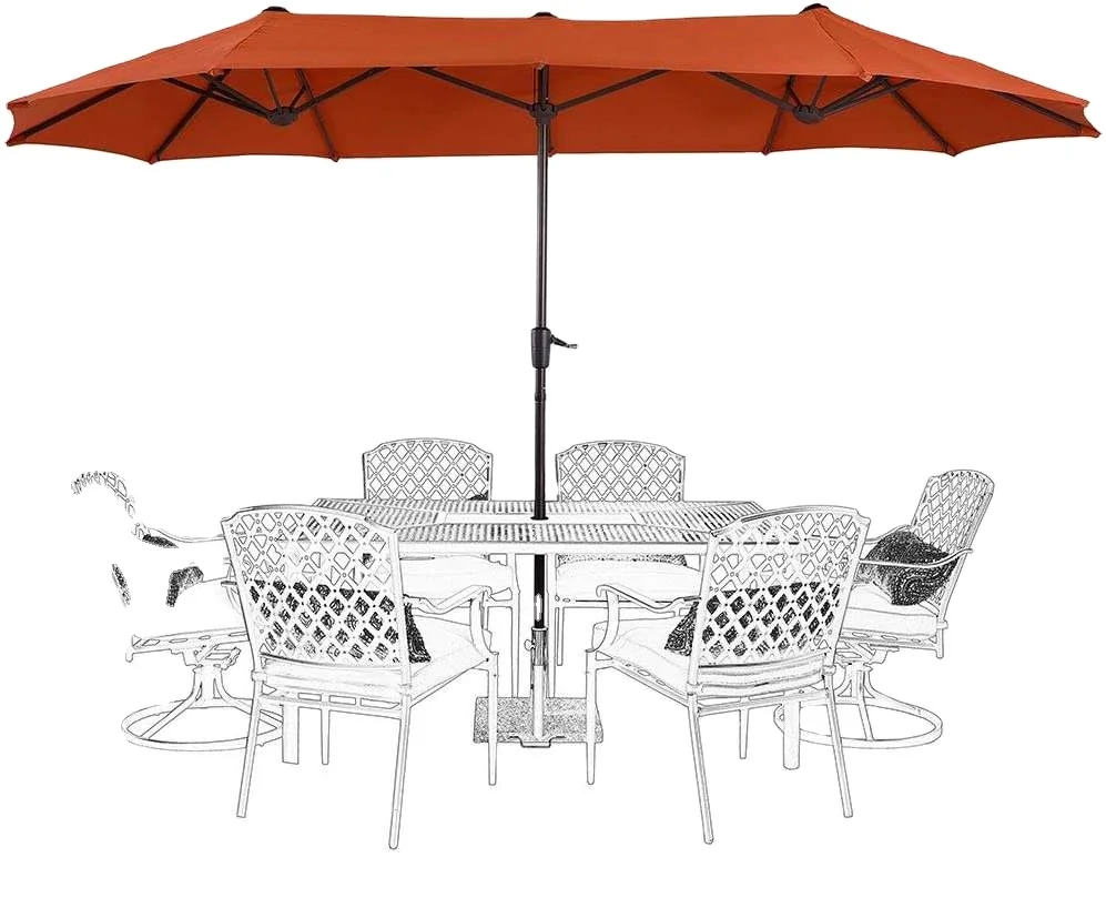 15FT Patio Outdoor Umbrella Market Umbrella Parasol Double-sided  Garden Twin umbrella