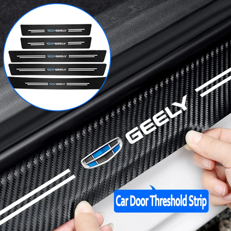 Car Door Sill Protector Stickers Carbon Fiber Threshold Strip For Geely LC Panda Coolray Tugella Binray EC8 MK GX3 EC7 X7 Atlas