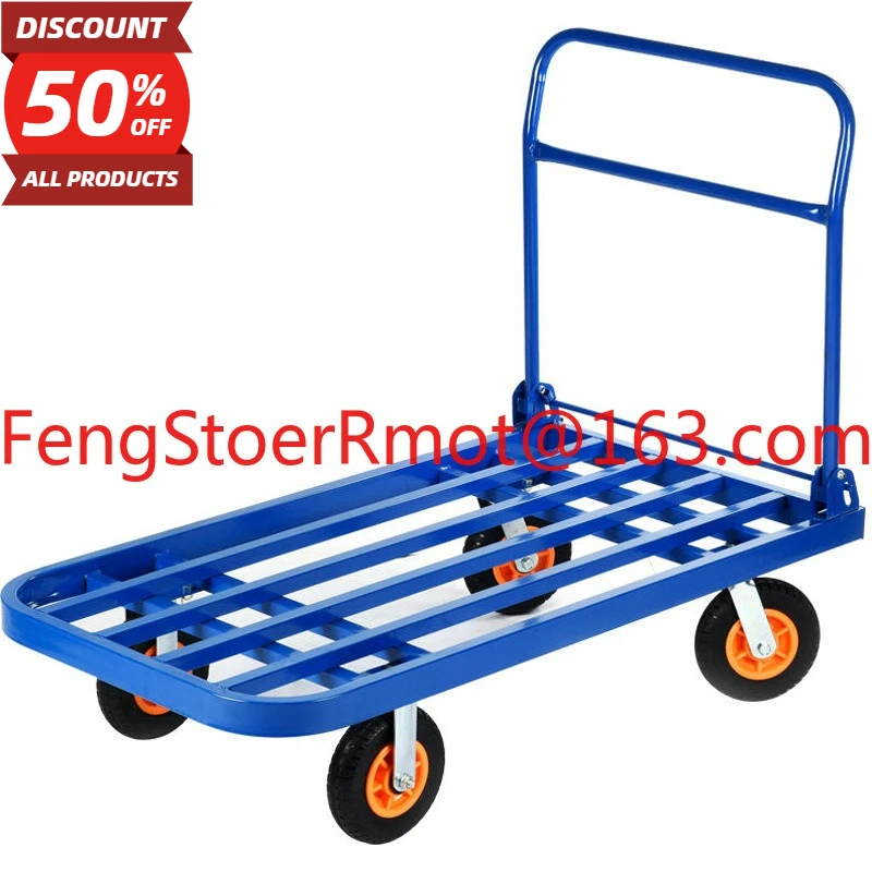 Flat truck, square tube, trolley, truck, folding, portable, silent pulling, four-wheel heavy-duty load king, large trailer.