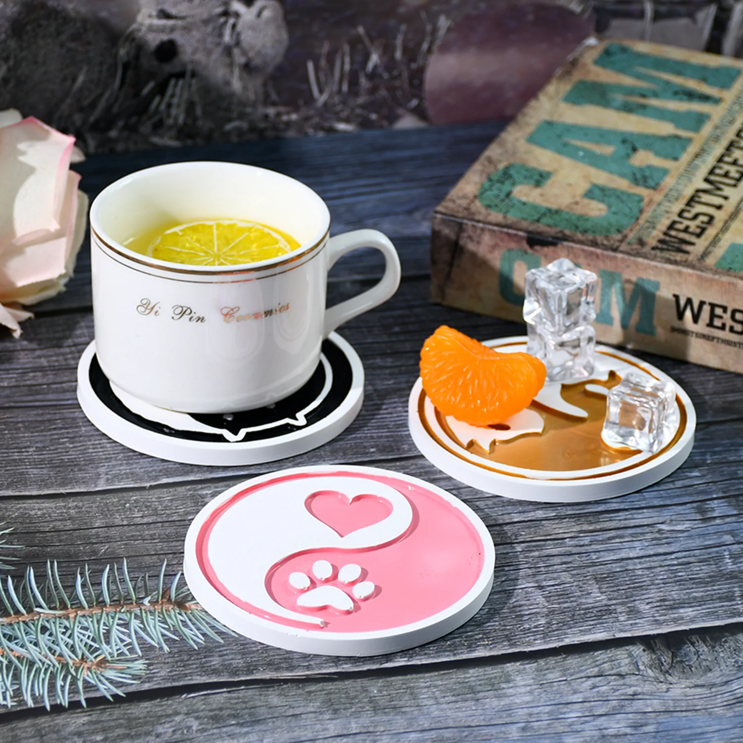 Round Pet Coaster Silicone Mold DIY Epoxy Resin Mold Pet Expression Cat Paw Coaster Mold Cartoon Resin Circular Coaster Handmade