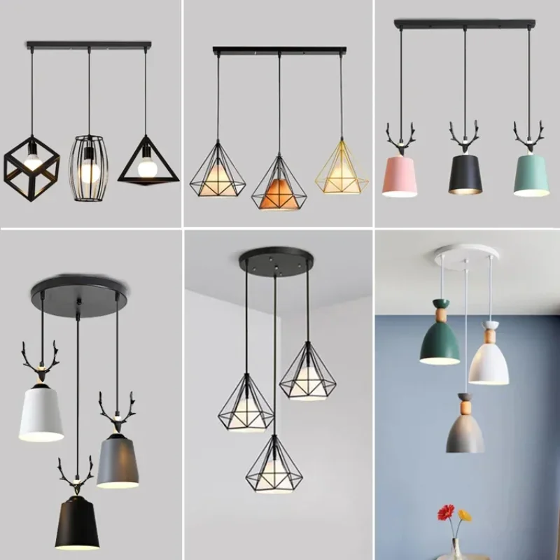 Ironware Art Hanging Lamps Changeable Creative Cute Elk Antler Luminaire Pendant Lights Fixture Stylish for Room Home Decoration