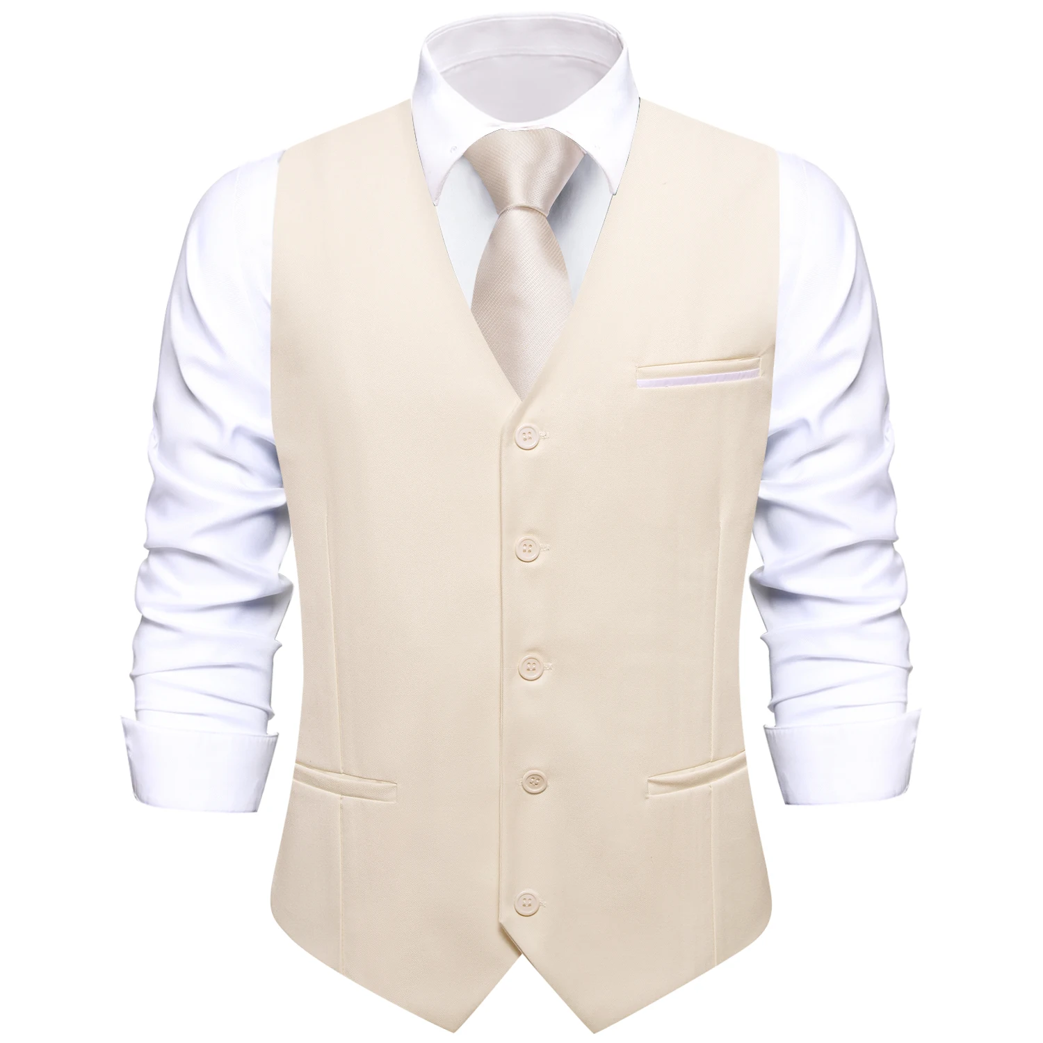 Solid Silk Mens Vests Wedding Champagne V-Neck Waistcoat Tie Hanky Cufflinks Sets for Male Business Party Designer Gifts Hi-Tie