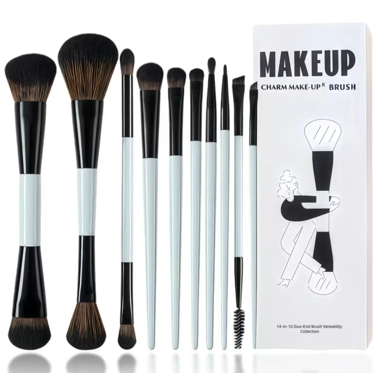 フェイシャルメイクブラシ 3/6/10本、両端メイクブラシ、多機能メイクブラシ、フェイシャルメイクブラシ、ファンデーションブラシ、パウダーブラシ、ブラッシュブラシ、コンシーラーブラシ、アイメイクブラシ、アイシャドウブラシ、アイブロウブラシ、アイライナーブラシ、ブレンドブラシ、ハイライターブラシ、歌舞伎ブラシ、紙箱入りカラーツール、完全なブラシセット、旅行や自宅でのメイクアップに不可欠なツール、特に女の子や女性向け