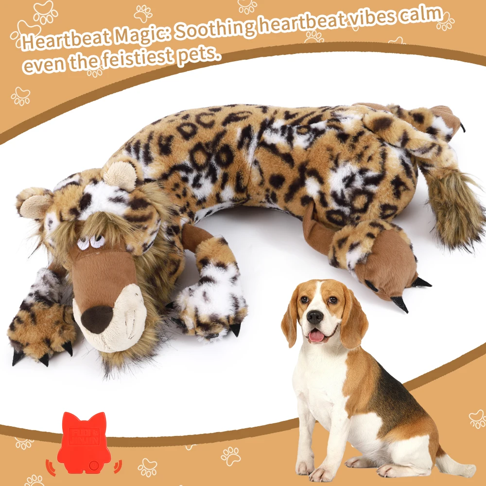 Large Leopard Puppy Heartbeat Toy Comfort Cuddle Pillow Stress Relief & Soothing Help Soft Toy for Emotional Support