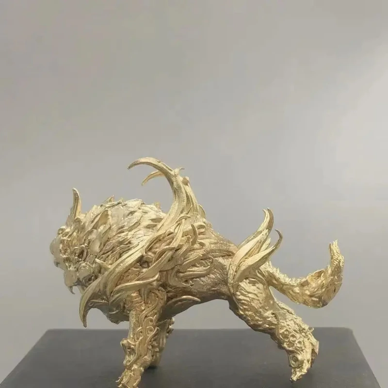 Bronze and plastic make old animals, wild age, white tiger, chaotic and gluttonous beast, ancient unicorn ornaments