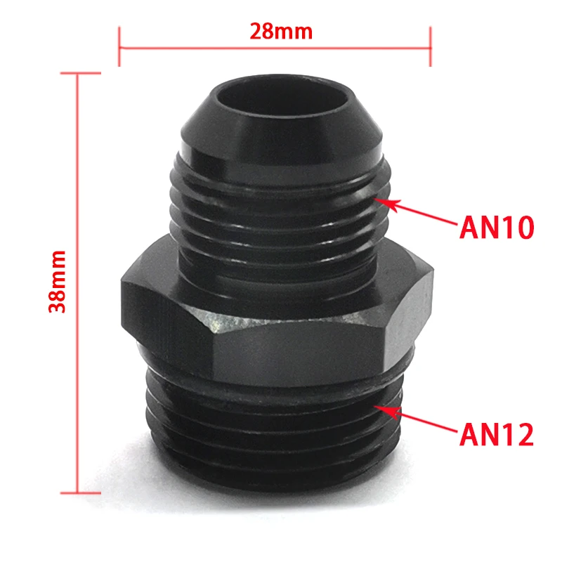 AN10 Male to AN12 Male Adapter, Black 6061 Aluminum Fitting with Washer, for Racing Fuel Oil Transmission Lines AN Fitting