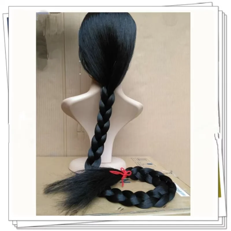 115cm Half Head Cover Qing Dynasty Long Braid Hair For Men Children Black Halloween Cosplay TV Movie Headwear