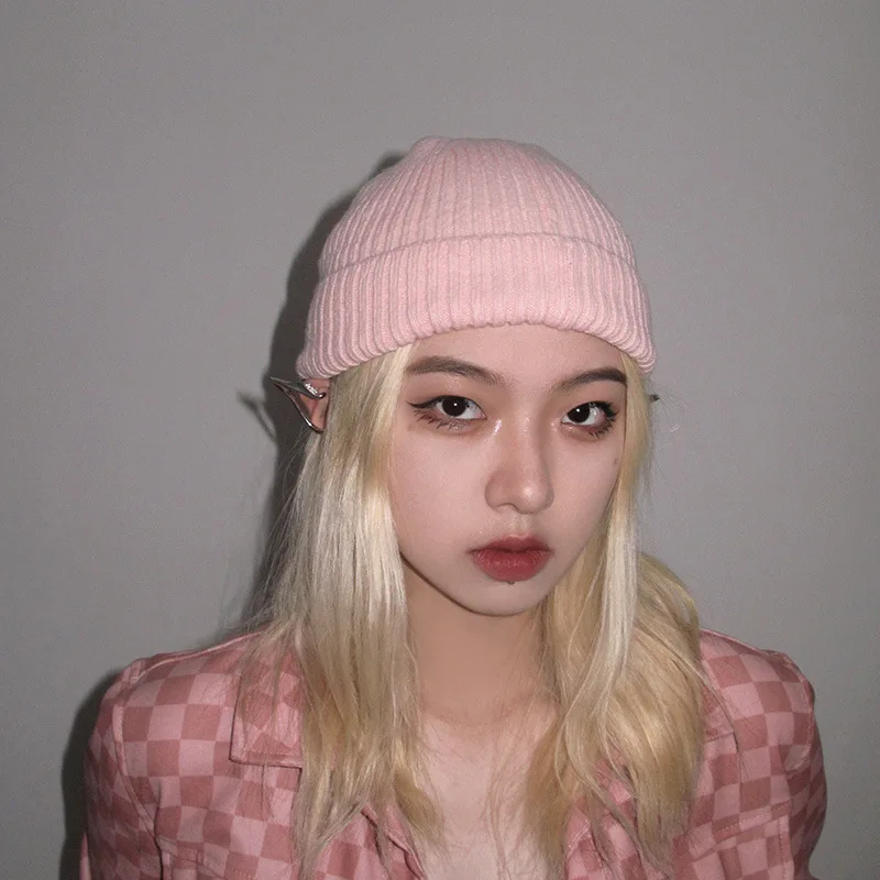 

Y2K Hip Hop Beanie Women Girls Knitted Hat Fashion Skullcap Autumn Winter Brimless Baggy Melon Cap Cuff Kpop Korean Style