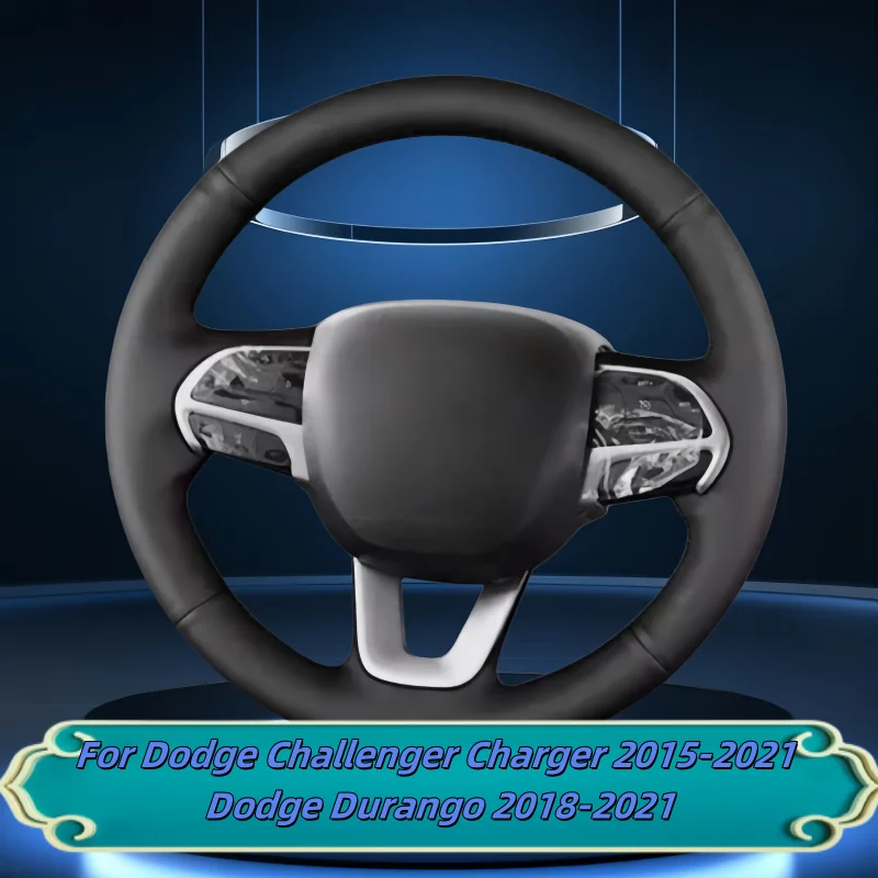 

Car Steering Wheel Cover Hand-Sewn Genuine Leather For Dodge Challenger Charger 2015-2021 Dodge Durango 2018-2021 Accessories
