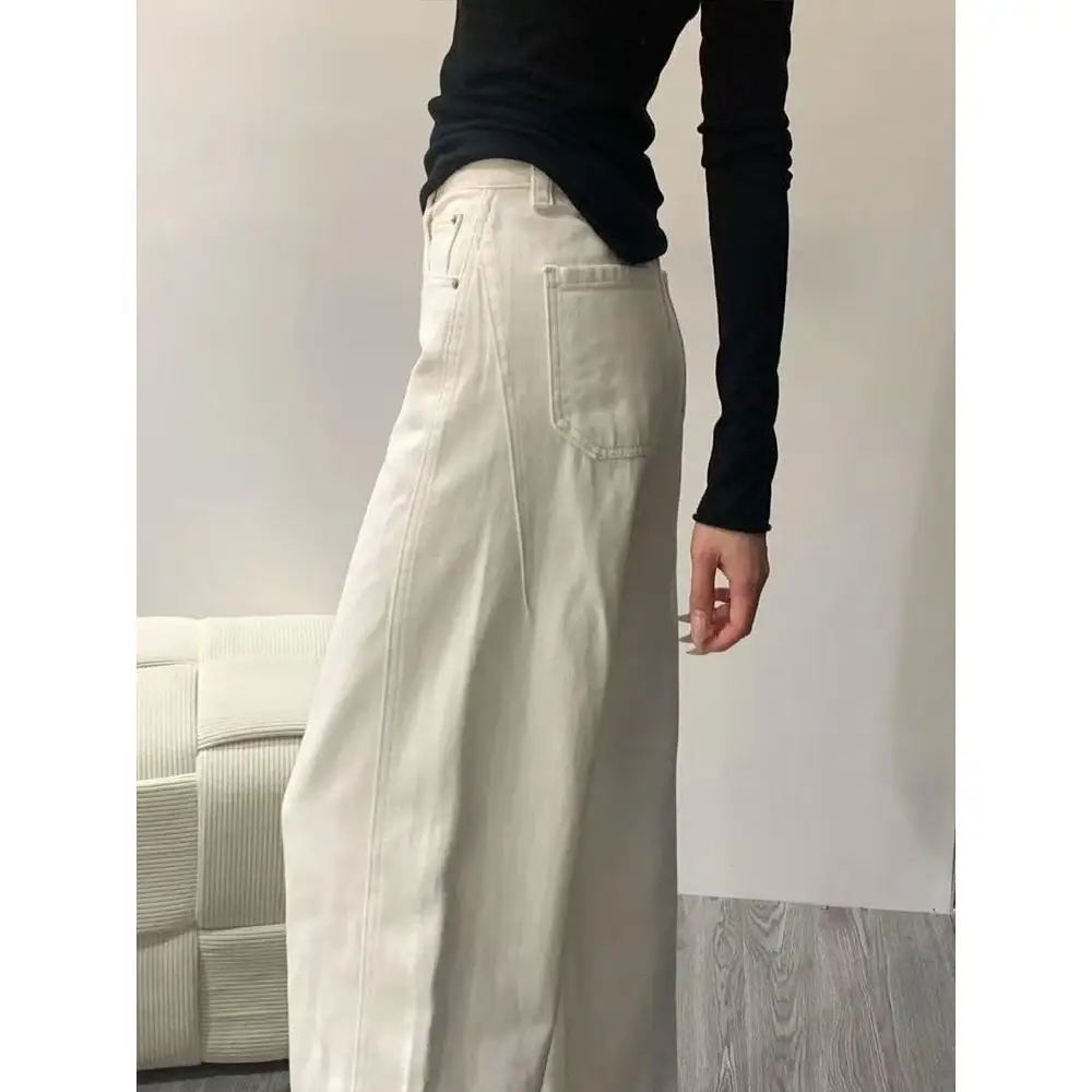 

American Retro Wide Leg Denim Jeans Women's Autumn New Design Multi ket Loose Slim Straight Floor-Length Pants
