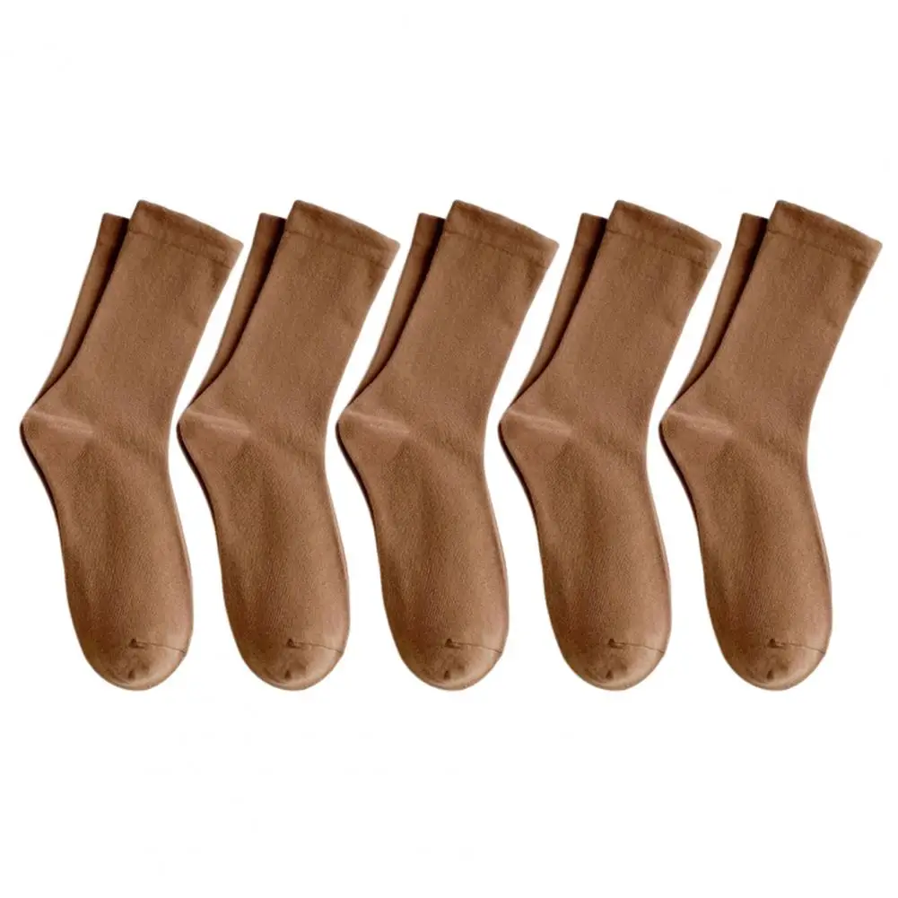 Seasons Cotton Socks 5 Pairs Solid Color Cotton Socks Set Moisture Wicking Breathable Crew Socks Stretch Mid-calf for Women