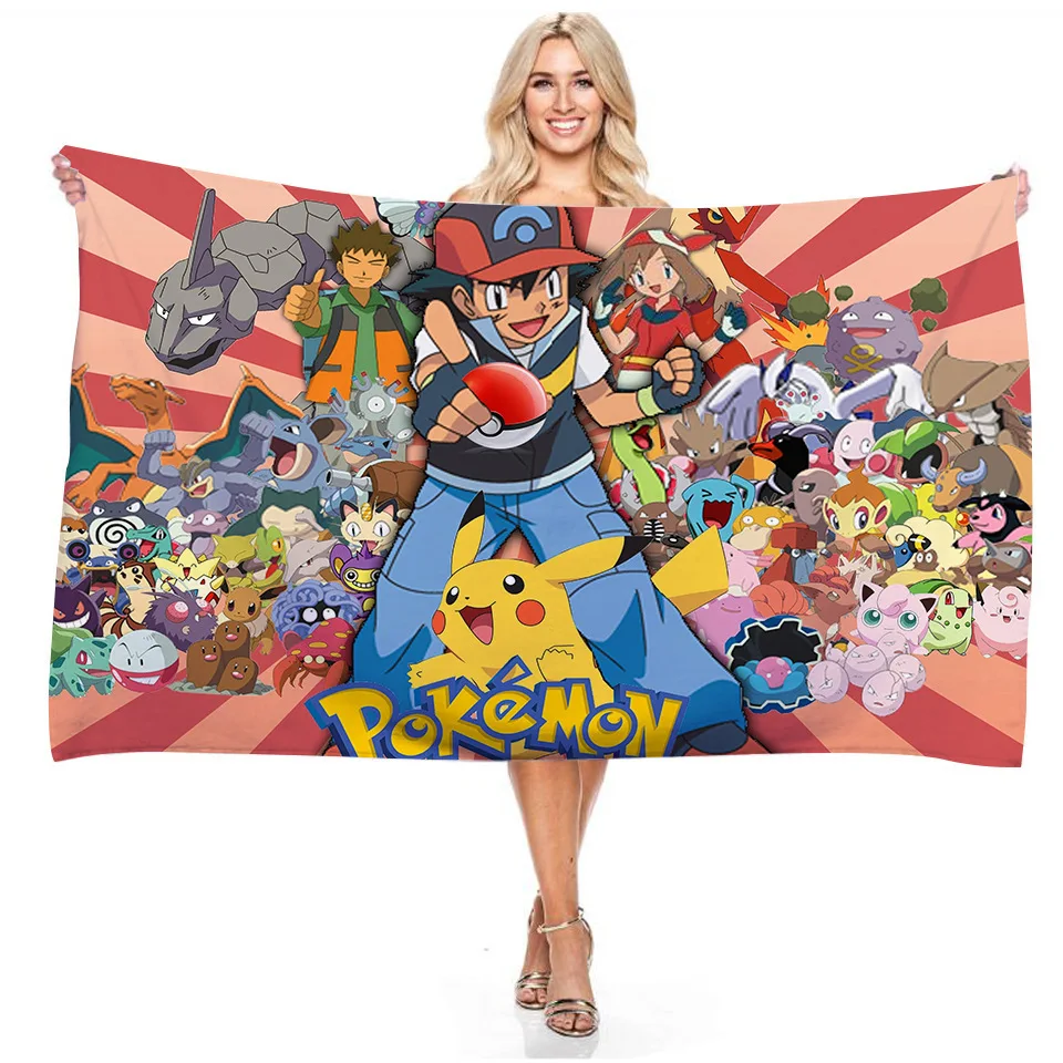 Pokemon Beach Towel Bath Towel Towel Towel Non-stick Beach Cartoon Cloth Pikachu Beach Mat Cloth A Must-have for A Summer Outing