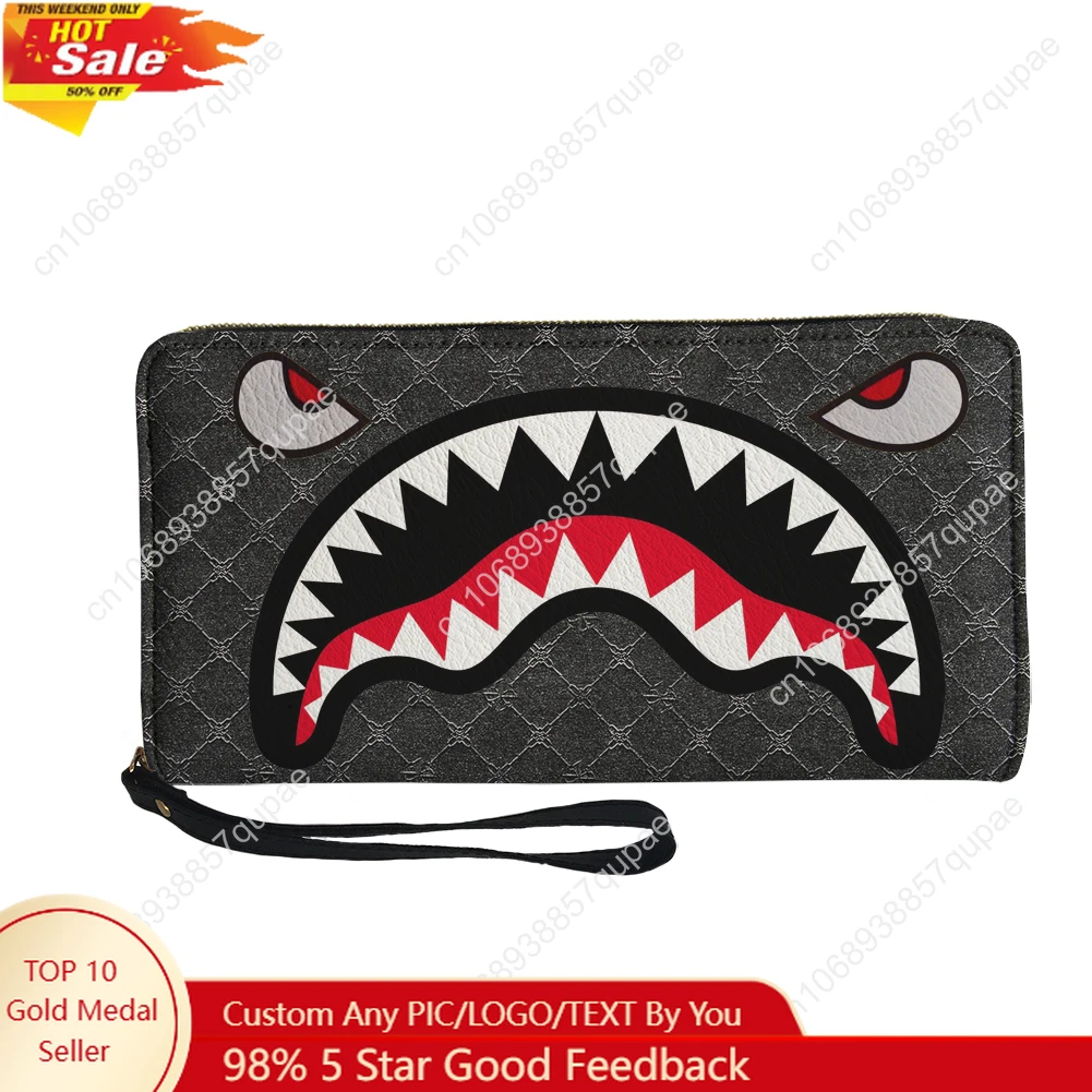 

Simple personality fashion shark mouth Custom Wallet Purse Mens Women Zipper Long Wallets Double Print Portable Wallet Gift Bag