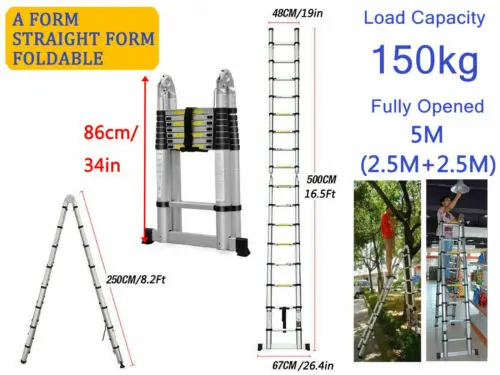 DayPlus Telescopische Loft Ladder Opvouwbare Trapladders Uitschuifbare Aluminum Ladders Opvouwbaar Uitschuifbaar Draagbaar, EN131,150kg/330lb