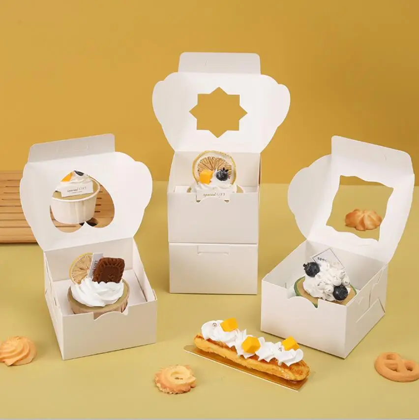 

50pcs White Paper Cupcake Box With Window Home Party Baking Packaging Box DIY Gift Dessert Packaging Box