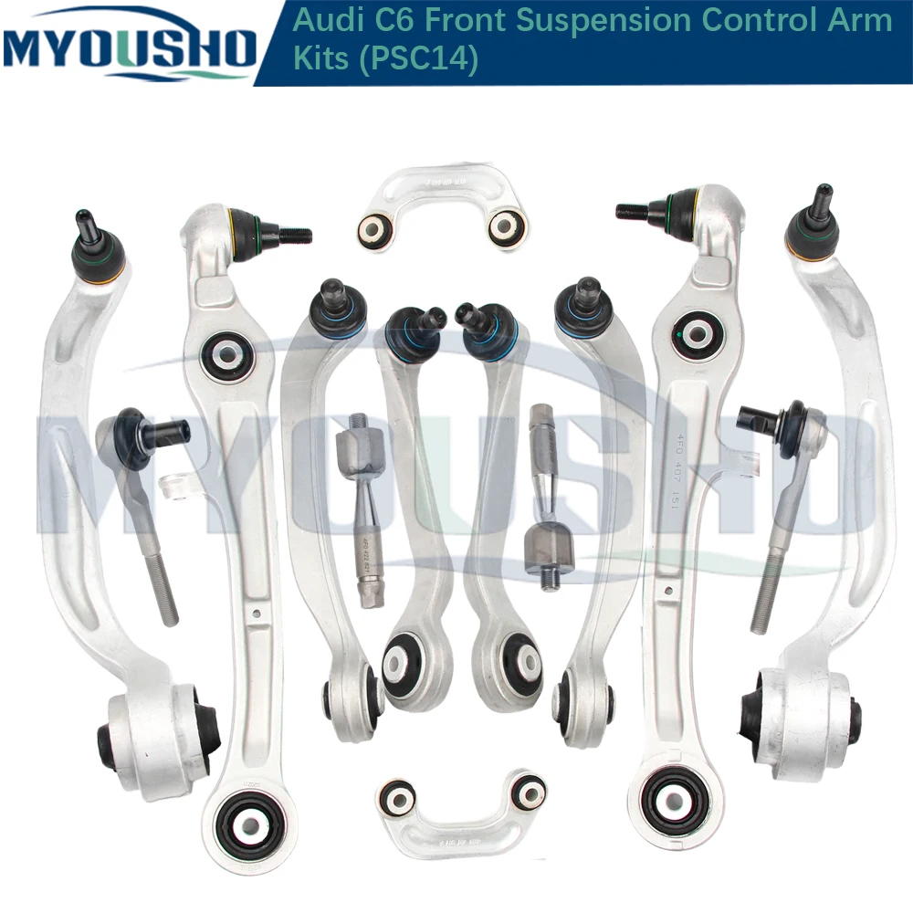 Myosho14szt Przednie ramię sterujące przegub kulowy Stabilizator Łącznik drążka kierowniczego Zestawy do Audi A6 4F2 4FH 4F5 A6L C6 4F0407151