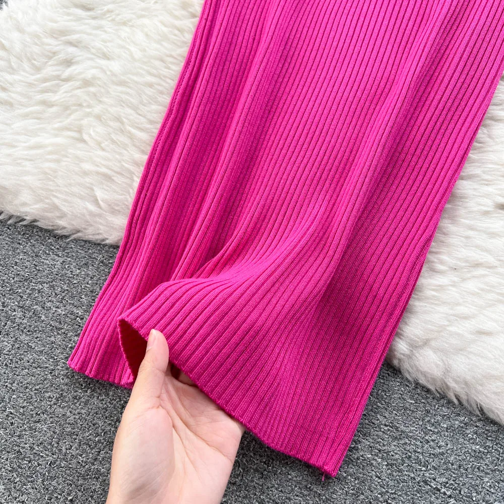 Damen Maxi-Strickkleid mit Polokragen, elastischem Rippband, langen Ärmeln, figurbetont, elegantes Pulloverkleid, Damen-Party- und Freizeitoutfit – Detail 8