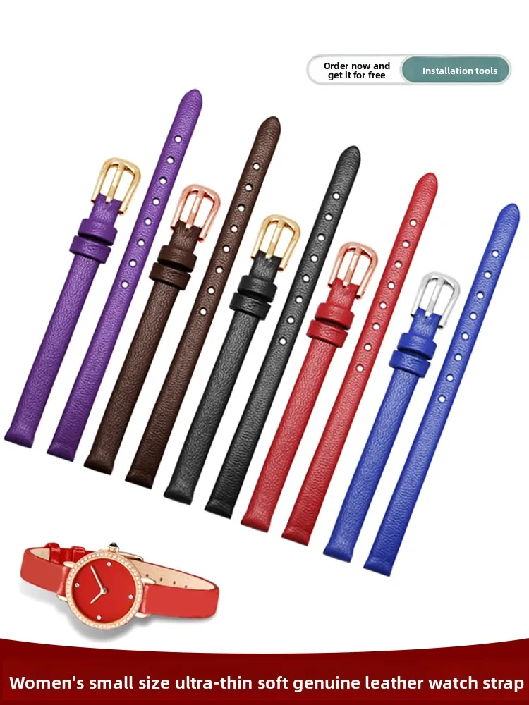 Correa de reloj ultrafina de piel de vaca suave para Longines Armani DW Casio CK, pulsera de cuero genuino para mujer, 8, 10, 12mm