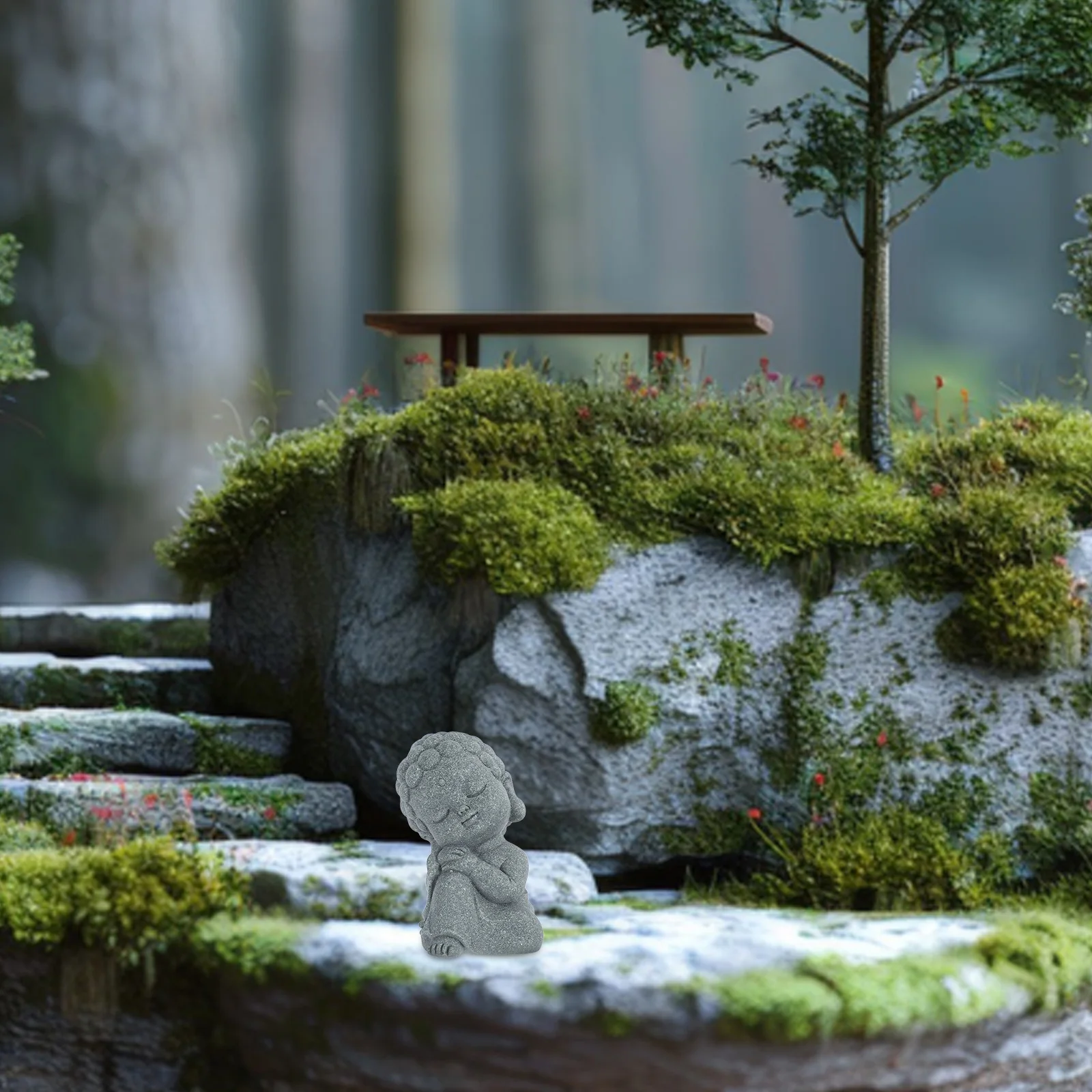 Mini Buddha Statue Natural Sandstone Sitting Zen Monk Praying Sculpture Ornament for Wealth Good Luck Home Decor