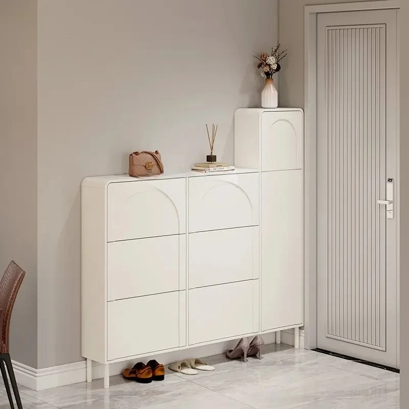 

zq French Cream Style Tilting Shoe Cabinet Ultra-Thin Storage and Expansion Durable Home Door Storage Shoe Cabinet