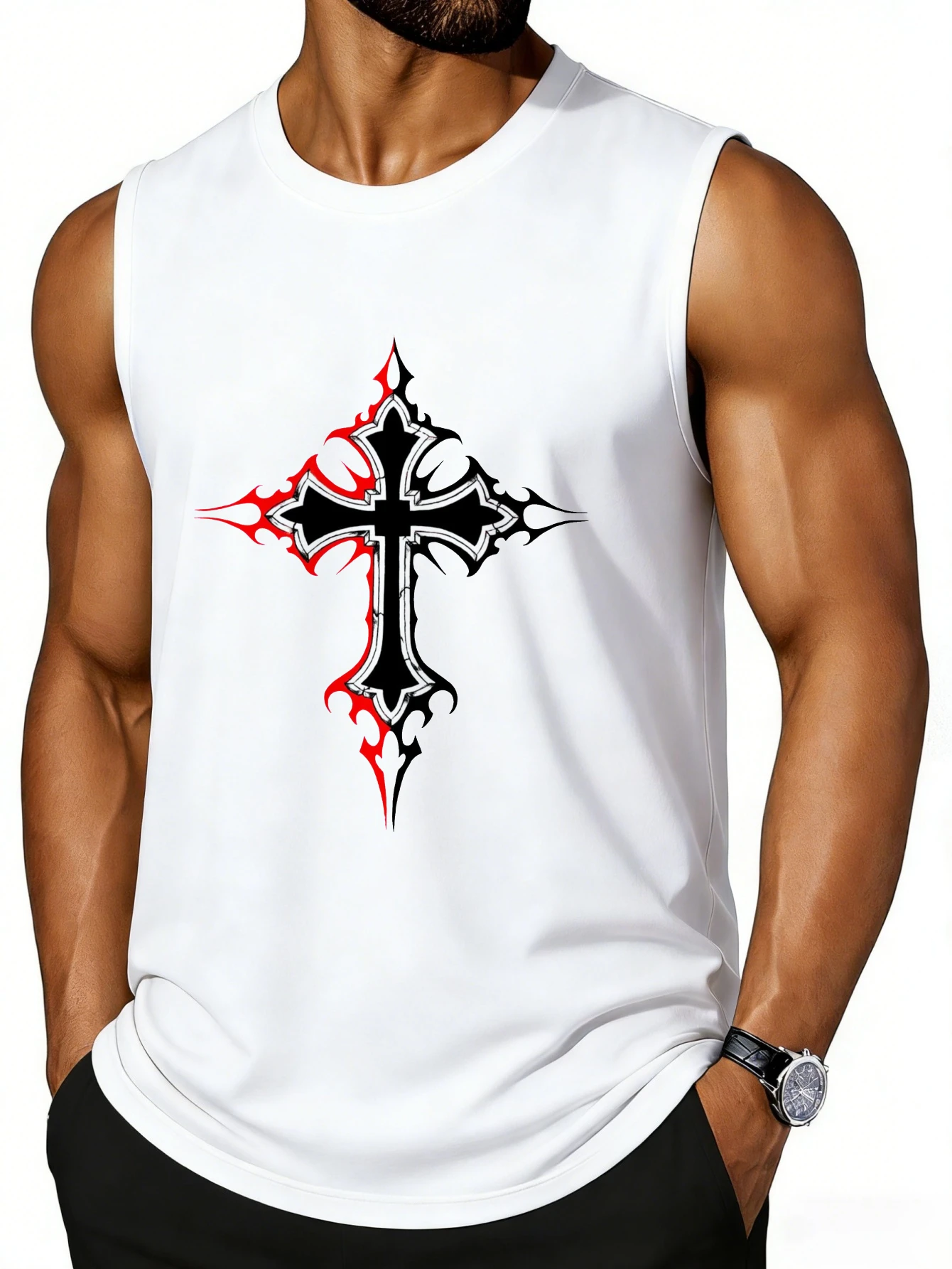 CLOOCL Tanktop mit rotem Flammenmuster, modisches ärmelloses Sport-T-Shirt, lässiges Sommer-Top für Herren