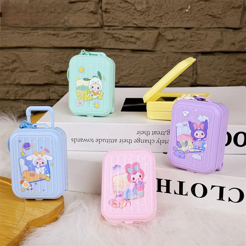 New Creative Sanrio Cartoon Luggage keychain Cute Pochacco Kuromi Melody Kids Handheld Mini Game Console Anime Accessories Gifts