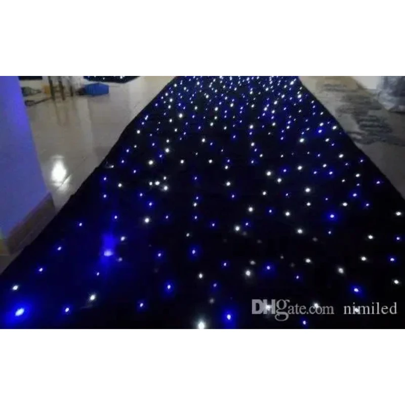 New Led Light Effects Large Star Curtain 4m*6m Star Colth Stage Drapes Blue-white Color With Lighting Controller Curtain Llfa