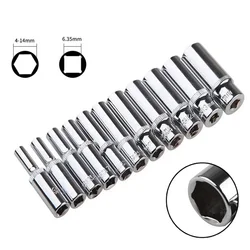 4-14mm Deep Socket Set 1/4inch Hex Socket Ratchet Wrench Drive Sockets Adapter Hand Repair Tools 4-5-6-7-8-9-10-11-12-13-14mm