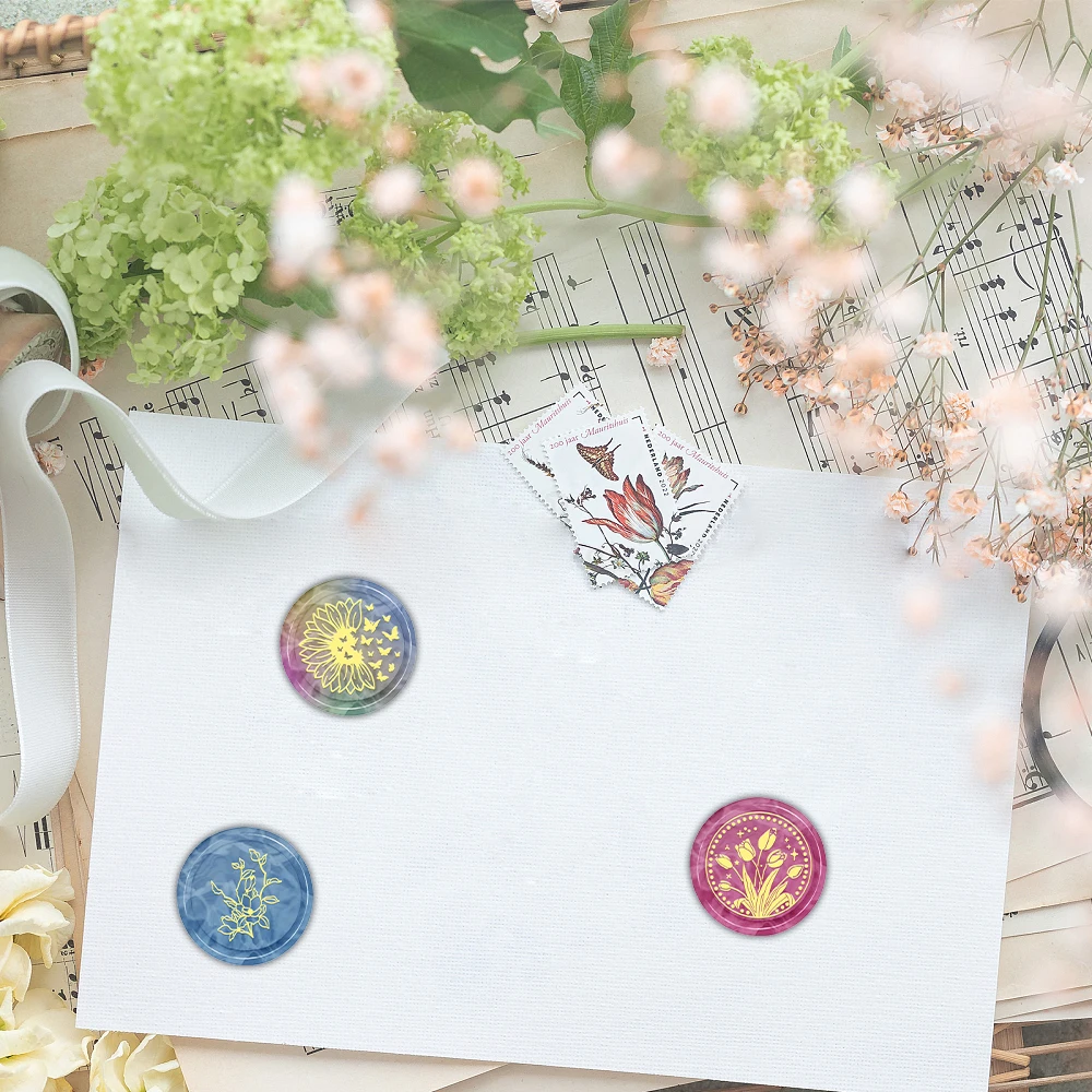 Literary Flower Botanical Theme Wax Seal Stamps Tulips Removable  Brass Stamp Heads for Decorating Wedding Parties,Invitations