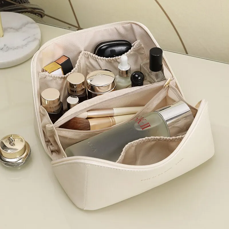 Borsa per cosmetici con cuscino in PU, grande capacità, comodo Organizer per articoli da toeletta da viaggio, borsa per la spesa