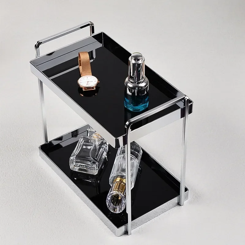 Double-layer vanity countertop storage, premium perfume rack, bathroom entrance, cosmetics, skin care products storage tray